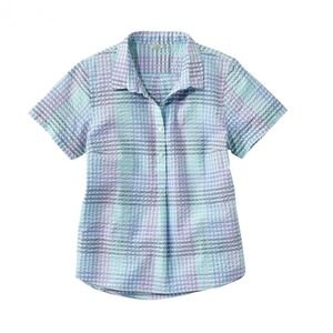 L.L. Bean Vacationland Seersucker Shirt Short-Sleeve Popover Plaid Women's‎ M